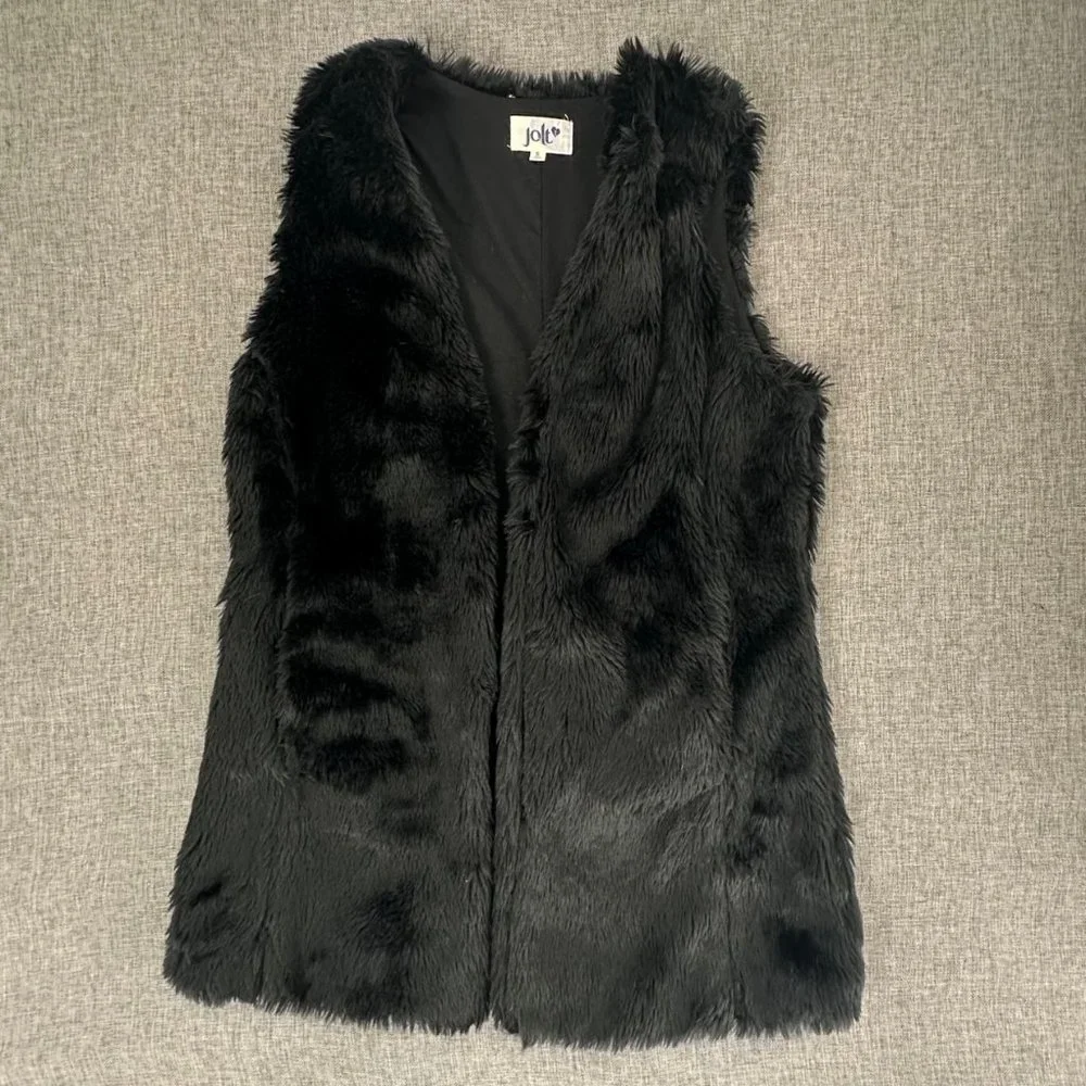 Jolt Faux Fur Vest Black‎ Small Polyester Open Vest Jacket Fuzzy Plush Top
